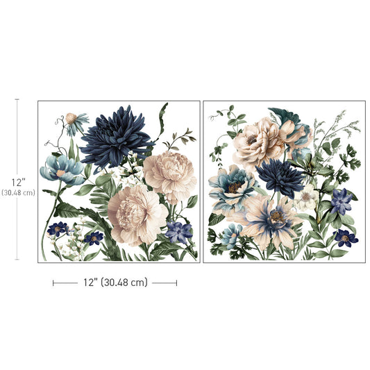 CERULEAN BLOOMS  - MAXI TRANSFER - 2 SHEETS , 12" BY 12"