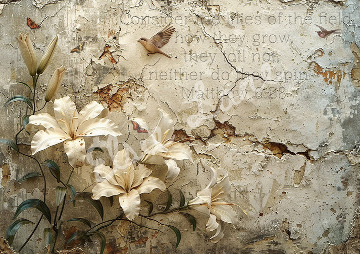 CONSIDER THE LILIES - ELSIE LANE DECOUPAGE TISSUE PAPER - 18LB - 29" BY 21"