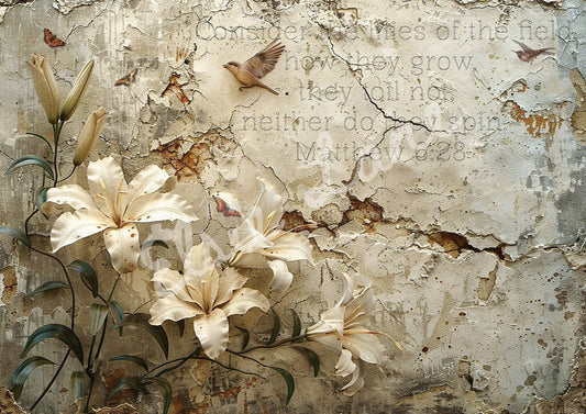 CONSIDER THE LILIES - ELSIE LANE DECOUPAGE TISSUE PAPER - 18LB - 29" BY 21"