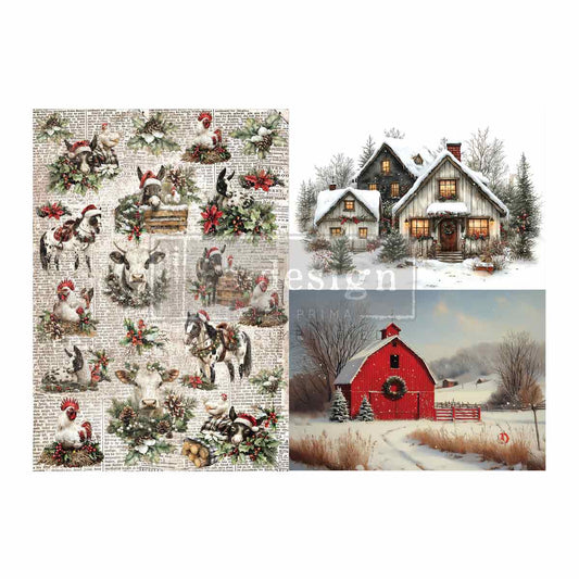 COZY COUNTRY CHRISTMAS - A3 Decoupage Fiber Pack - 2 sheets, 11.7″x16.5″