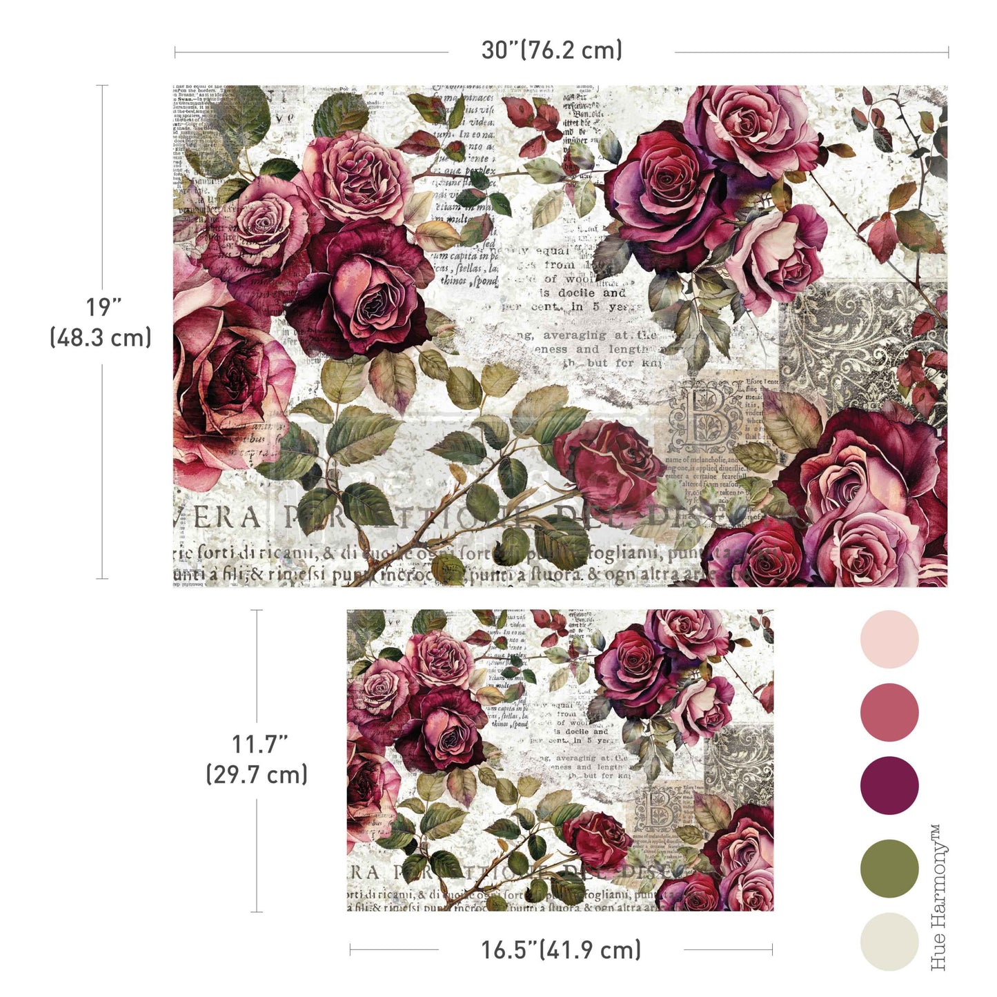 CRIMSON ELEGANCE - DOUBLE DECOUPAGE FIBRE PAPER SET - TOTAL 2 SHEETS  – 1 sheet, 19.5″x30″ + 1 sheet, 11.7″x16.5″