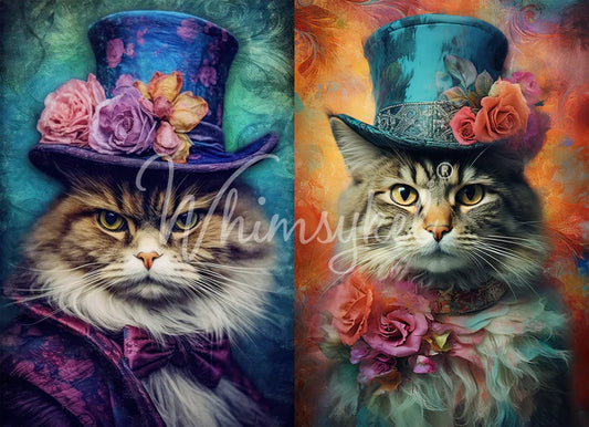 DUO CATS - WHIMSYKEL DESIGNS - 29" BY 21" - DECOUPAGE PAPERS