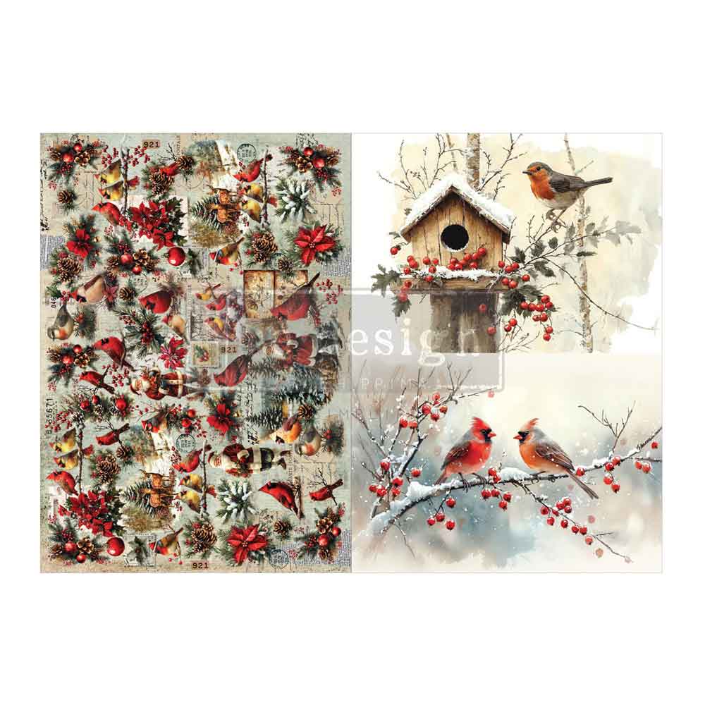 FEATHERED ELEGANCE  CHRISTMAS - A3 Decoupage Fiber Pack  - 2 sheets, 11.7″x16.5″