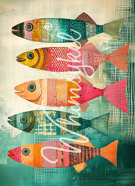FISH FABLES - WHIMSYKEL DESIGNS - 21" BY 29 ' - 18 LB TISSUE PAPER                                      '