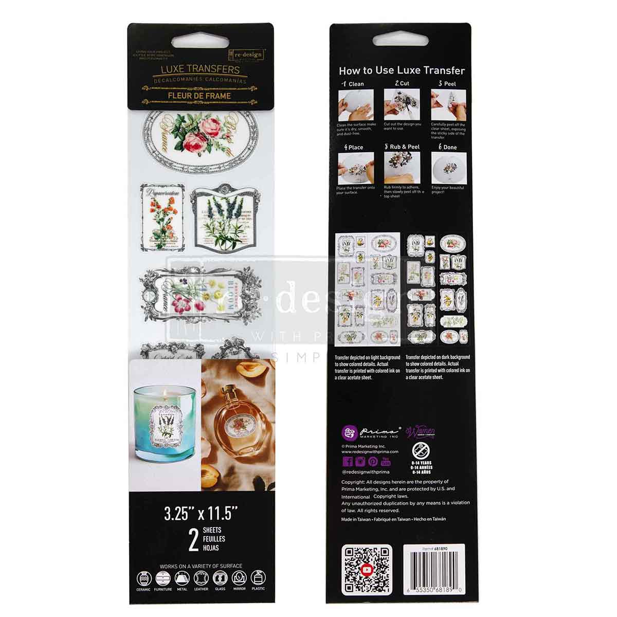 FLEUR DE FRAME -Luxe Transfers® – 2 sheets, 3.25″x11.5″