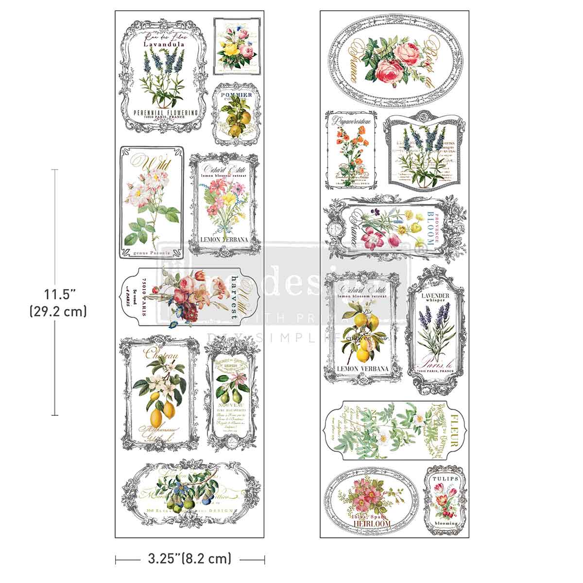 FLEUR DE FRAME -Luxe Transfers® – 2 sheets, 3.25″x11.5″