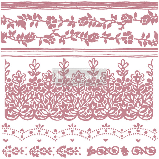 FLORAL BORDERS - Redesign Decor Clear-Cling Stamps - 12" by 12"  (7 pcs)