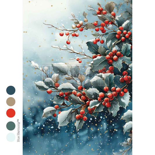 FROSTED BOUGHS & BERRIES - A4 Decoupage – 1 sheet, 8.27″x11.69″