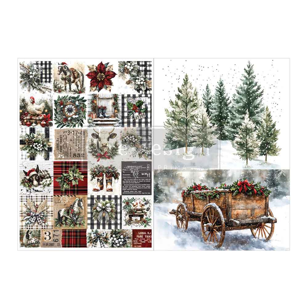 FARMHOUSE FROST - A4 Decoupage Fiber Pack – 2 sheets, 8.3″x11.7″ each