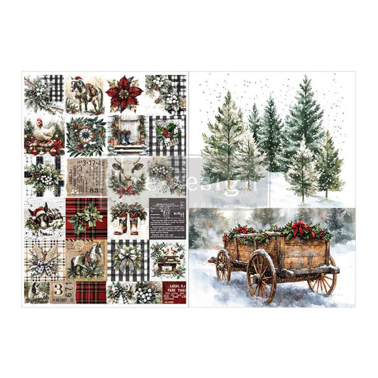 FARMHOUSE FROST - A4 Decoupage Fiber Pack – 2 sheets, 8.3″x11.7″ each