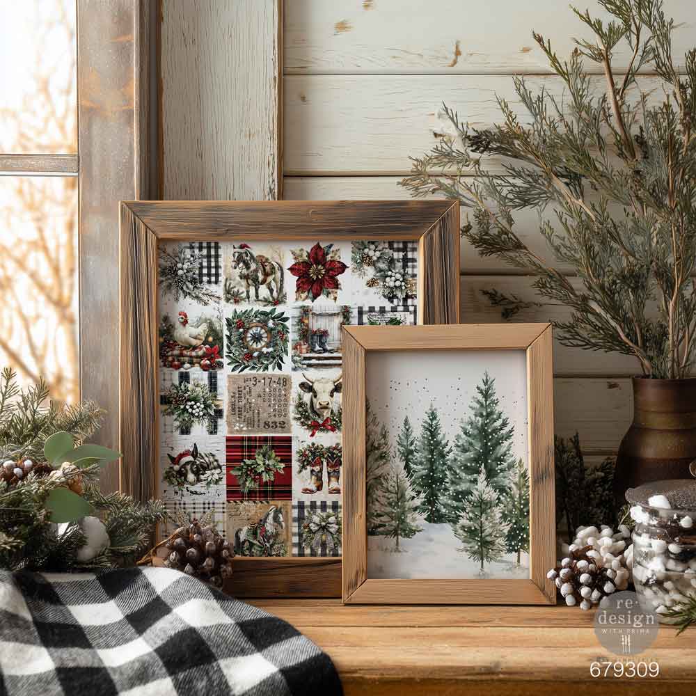 FARMHOUSE FROST - A4 Decoupage Fiber Pack – 2 sheets, 8.3″x11.7″ each