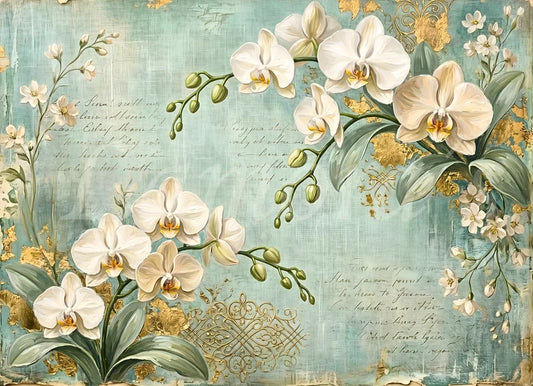 GENTLE ORCHIDS - LAMORA'S DECOUPAGE TISSUE PAPER - 18LB - 21" BY 29"