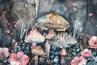 MUSHROOM SERENADE -Decoupage Tissue Paper-  29" BY 21"-   WHIMSYKEL DESIGNS