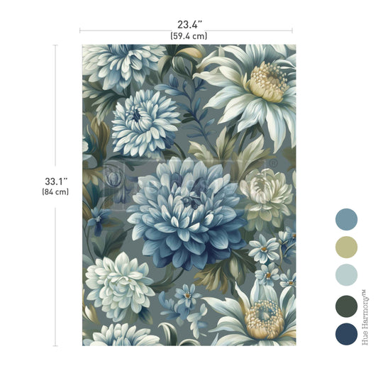 MYSTIC BLUE FLORALS – 1 sheet, 23.4″x33.1″ - A1 Decoupage Fiber