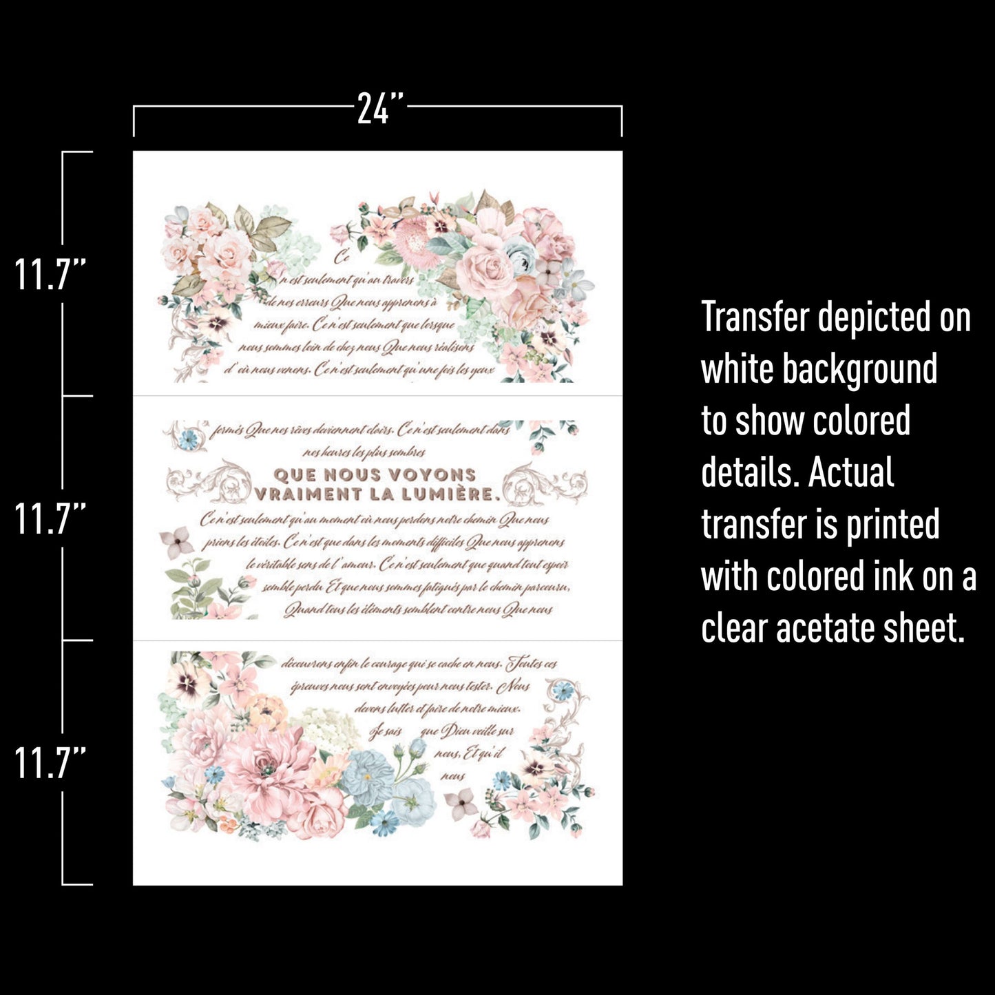 PURE LIGHT FLORAL  - REDESIGN DECOR TRANSFERS®  -  TOTAL SHEET SIZE 24″X35″, CUT INTO 3 SHEETS