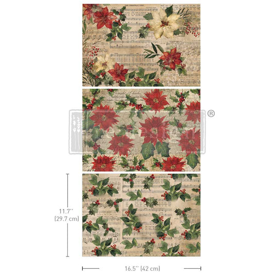 POINTSETTIAS  – DECOUPAGE FIBRE PACK - 3 SHEETS, 11.7″x16.5″ each