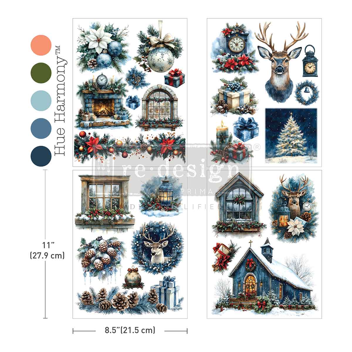 QUIET COUNTRY BLUE  - MIDDY PLUS TRANSFERS - 3 SHEETS + 1 BONUS SHEET, 8.5" X 11"