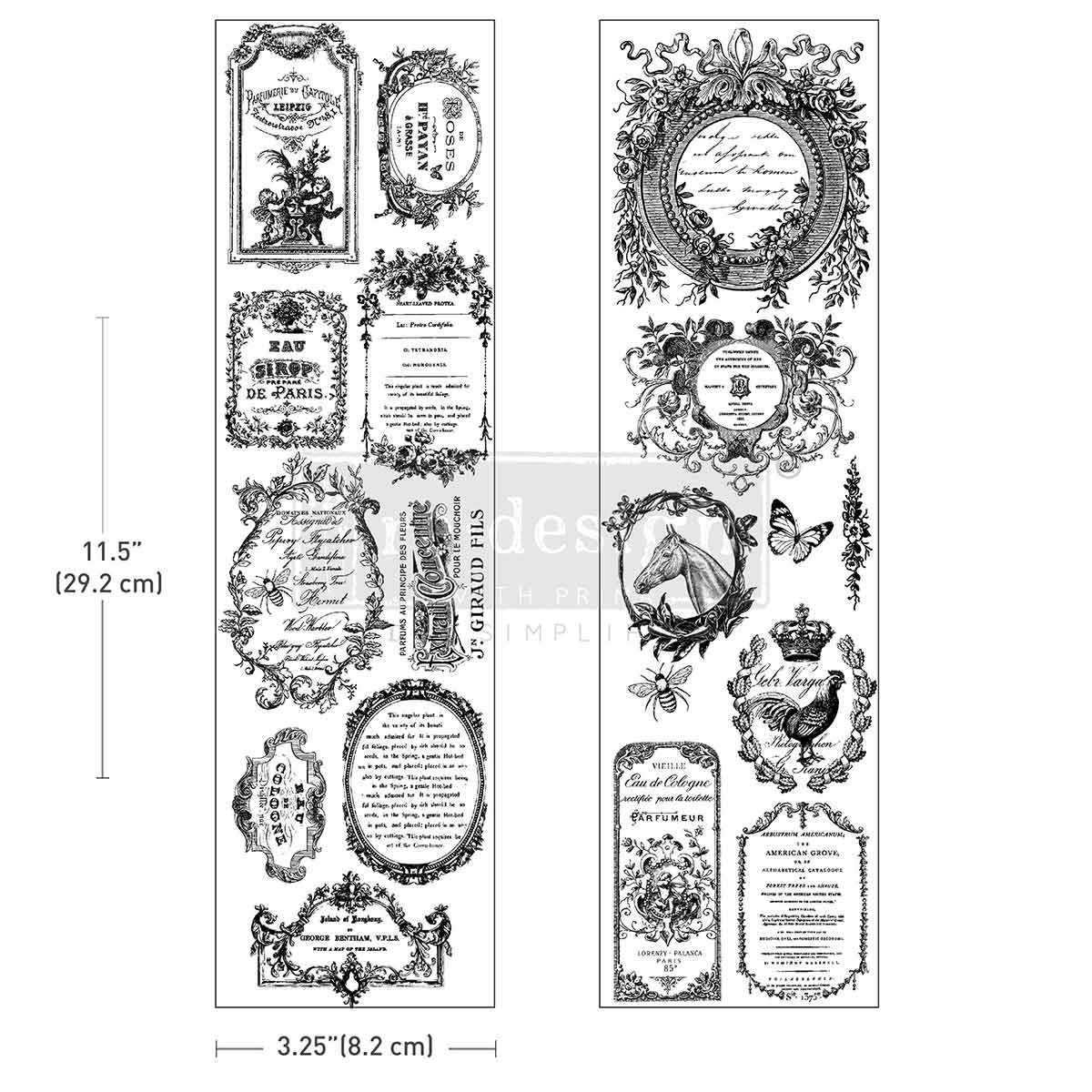 ROMANCE EN FLEUR -Luxe Transfers® – 2 sheets, 3.25″x11.5″