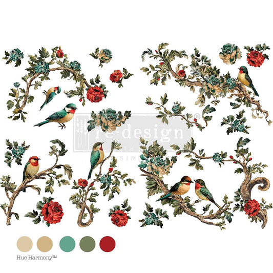 ROSETTE AVIARY - Decor Transfers - total sheet size 24" x 35" , cut into 4 sheets