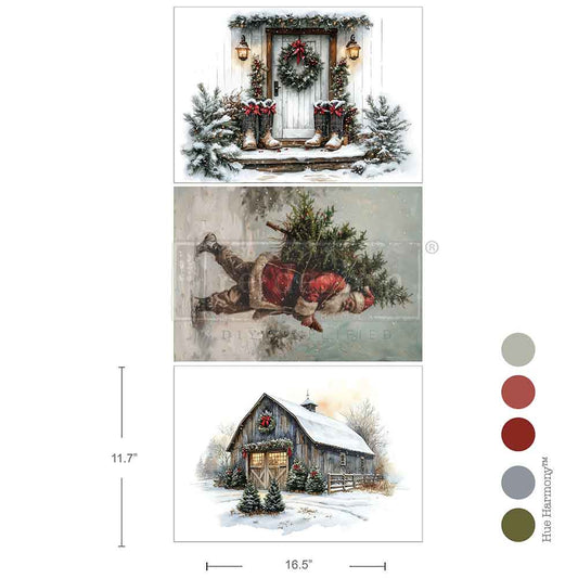 SANTA'S WOODLAND STROLL - A3 Decoupage Fiber Pack  – 3 sheets, 11.7″x16.5″