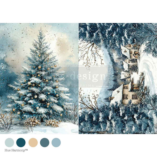 SILENT NIGHT SPARKLE -A4 Decoupage   – 1 sheet, 8.27″x11.69″