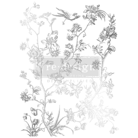 SILVER BIRD - REDESIGN WITH PRIMA DECOR TRANSFER KACHA - total sheet size 18″x24″, cut into 2 sheets