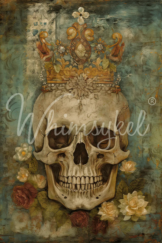 SKULL QUEEN DECOUPAGE TISSUE PAPER - WHIMSYKEL DESIGNS - 21" BY 29" - 18LB TISSUE PAPER