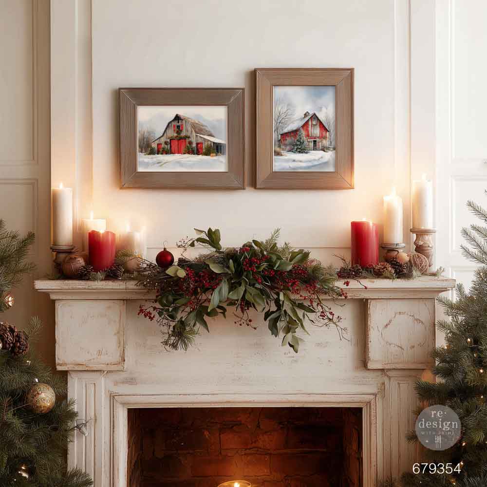 SNOWY VILLAGE CHARM - A3 DECOUPAGE FIBRE PK  – 2 sheets, 11.7″x16.5″