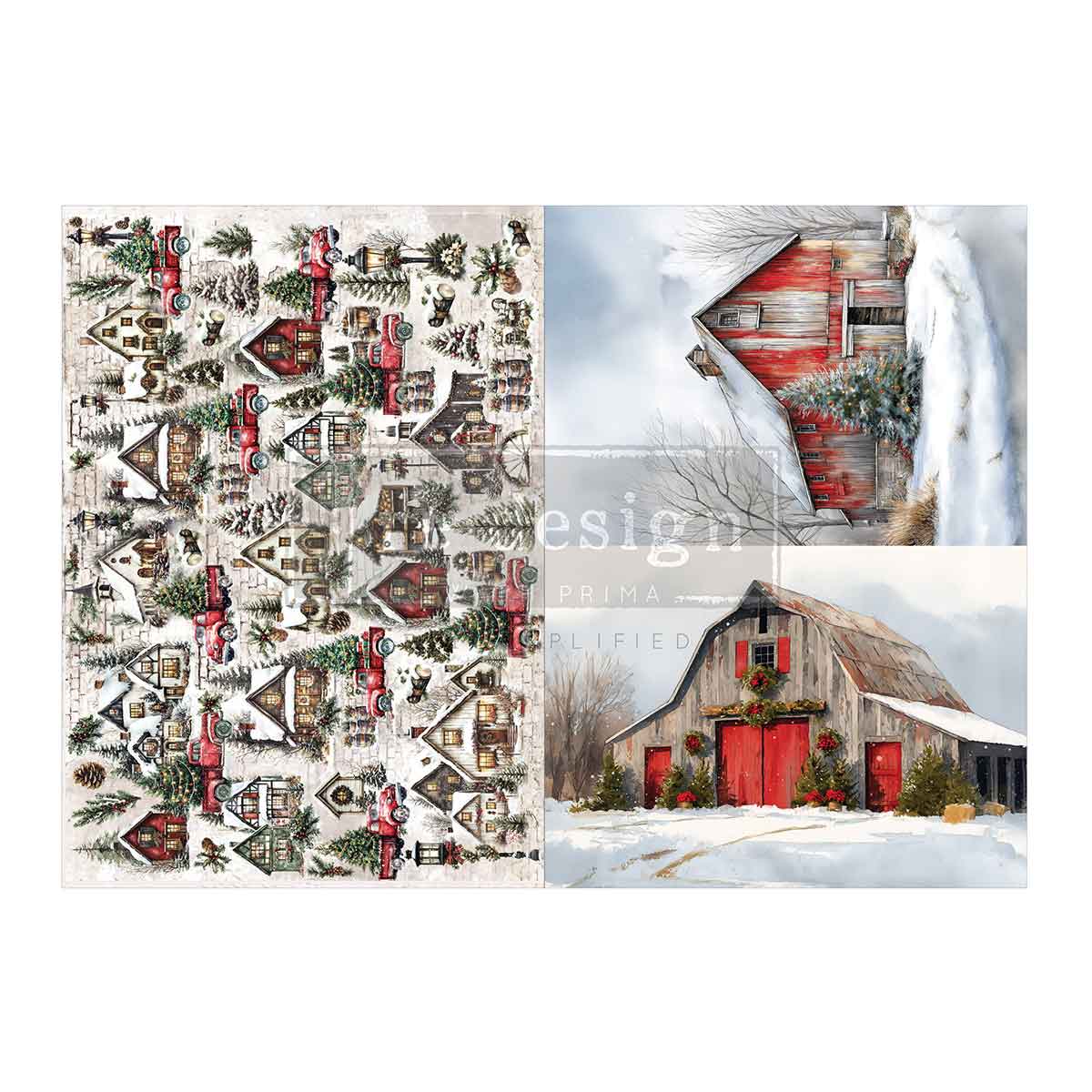 SNOWY VILLAGE CHARM - A3 DECOUPAGE FIBRE PK  – 2 sheets, 11.7″x16.5″
