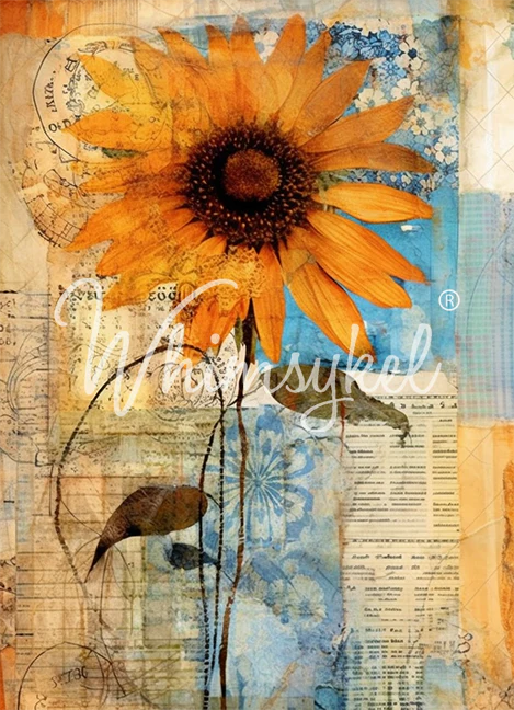 SUNFLOWER COLLAGE - WHIMSYKEL DECOUPAGE PAPER - 21" BY 29"