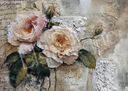 TATTERED ROSE LEDGER - ELSIE ROSE DECOUPAGE PAPER - 18LB - 29" BY 21"