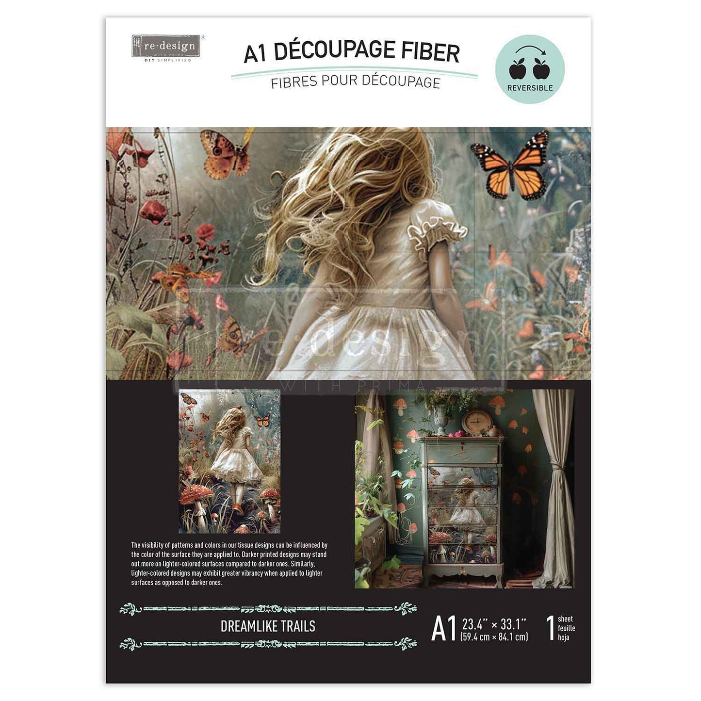 DREAMLIKE TRAILS - REDESIGN A1 DECOUPAGE FIBRE PAPER - 1 sheet, 23.4″x33.1″