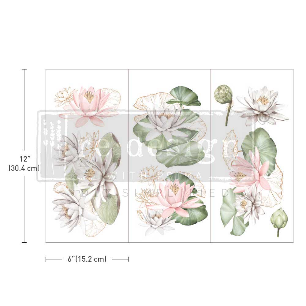 WATER LILIES - Small Transfers – 3 sheets, 6″x12″