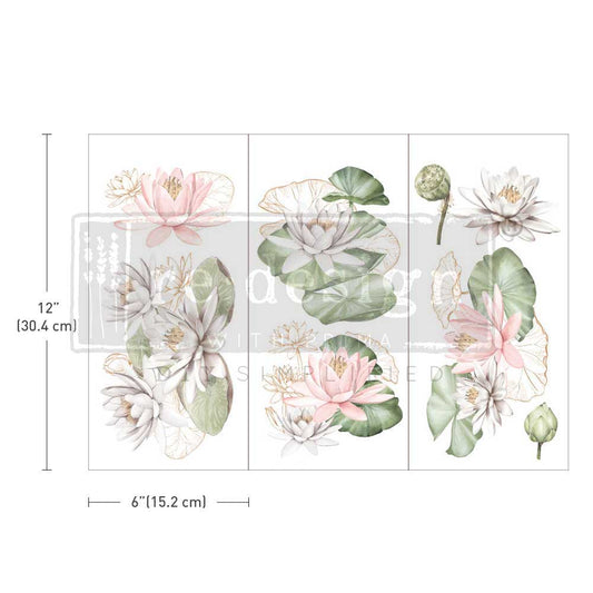 WATER LILIES - Small Transfers – 3 sheets, 6″x12″