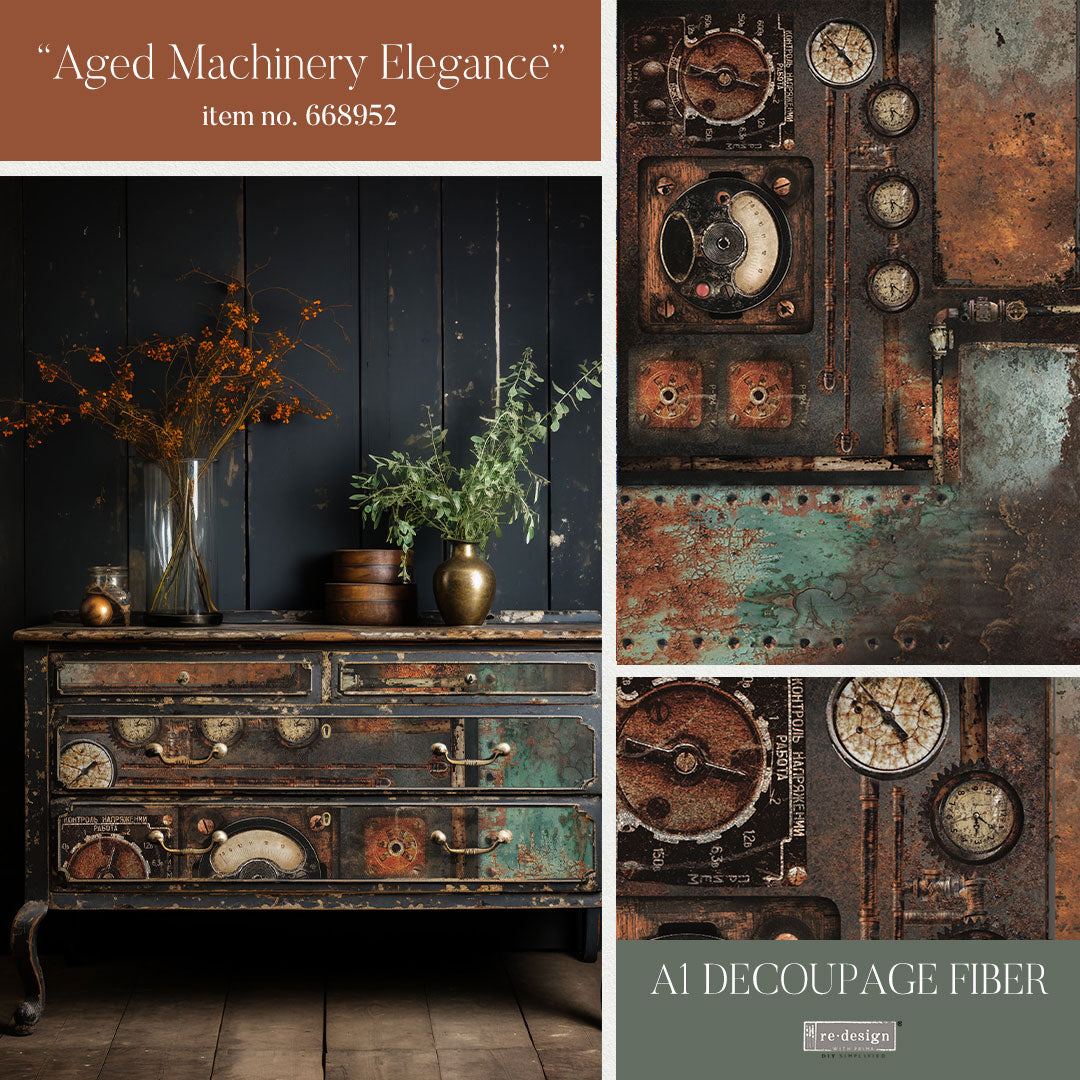 AGED MACHINERY ELEGANCE - A1 DECOUPAGE FIBER PAPER - REDESIGN DECOUPAGE IMAGE - A1 - 23.4" X 33.1"