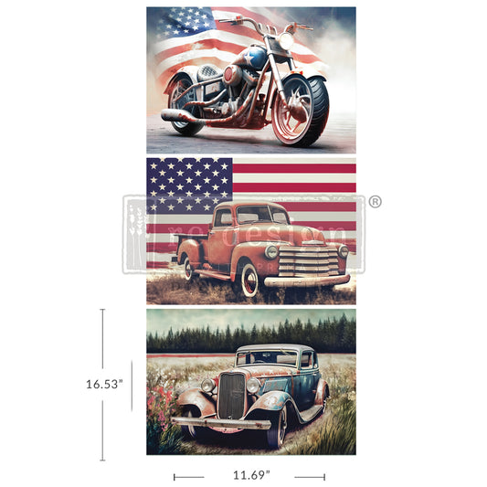 ALL AMERICAN - A3 DECOUPAGE DECOR TISSUE PAPER PACK - 3 SHEETS, 11.7”X16.5” EACH