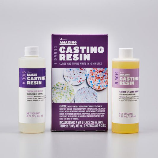 AMAZING CASTING RESIN - INCLUDES PARTS A & B; 8 FL OZ / TOTAL 16 FL OZ + 2 STICKS + 3 CUPS