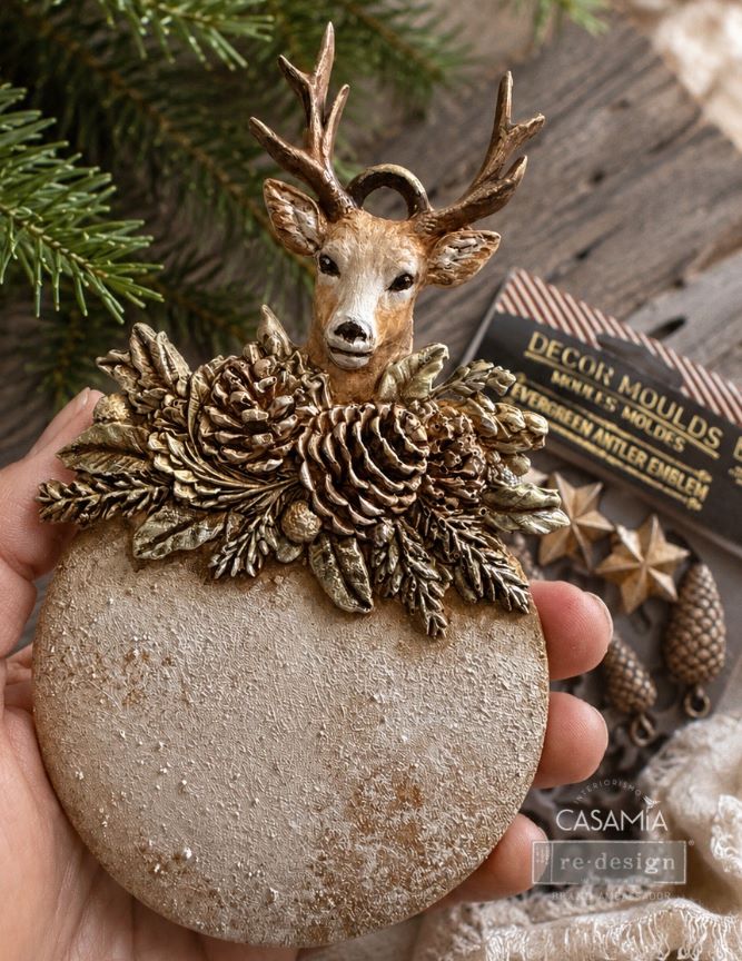 EVERGREEN ANTLER EMBLEM -Decor Moulds® – 1 pc, 5″x8″x8mm
