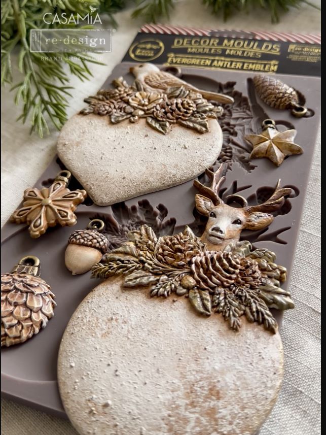 EVERGREEN ANTLER EMBLEM -Decor Moulds® – 1 pc, 5″x8″x8mm