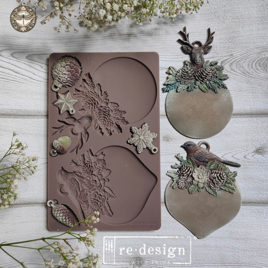 EVERGREEN ANTLER EMBLEM -Decor Moulds® – 1 pc, 5″x8″x8mm