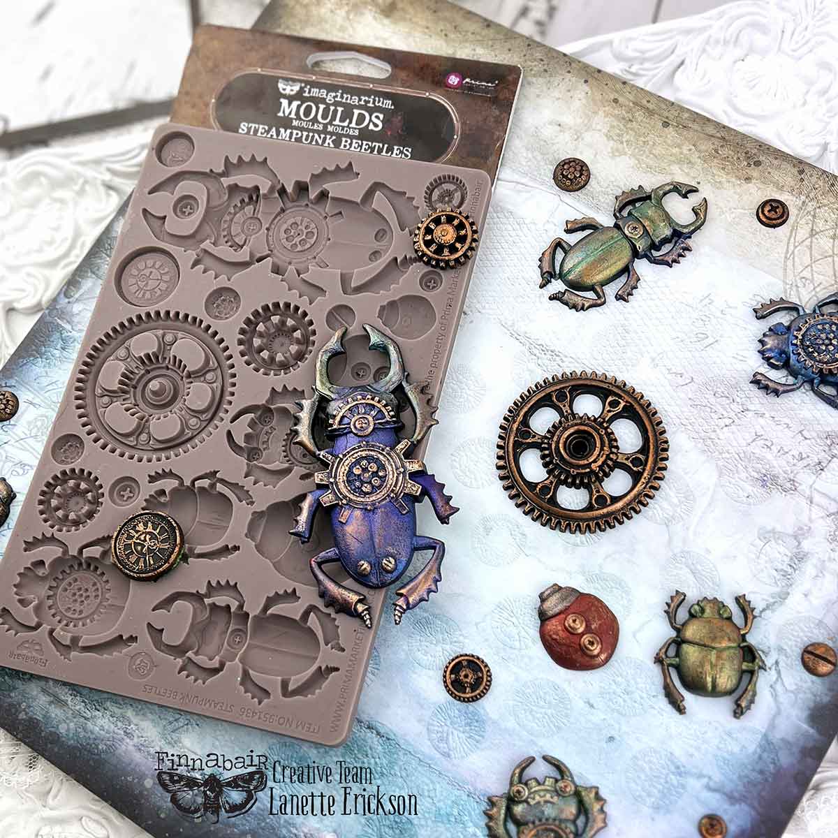STEAMPUNK BEETLES - Finnabair Decor Moulds® – 1 pc, 5″x8″x8mm
