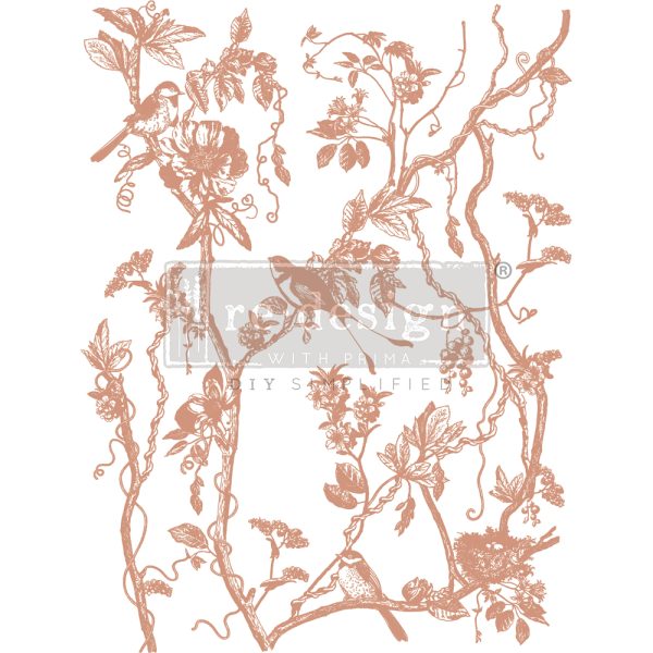 BIRD WATCHING - COPPER FOIL  - KACHA DECOR TRANSFERS®  - TOTAL SHEET SIZE 18″X24″, CUT INTO 2 SHEETS