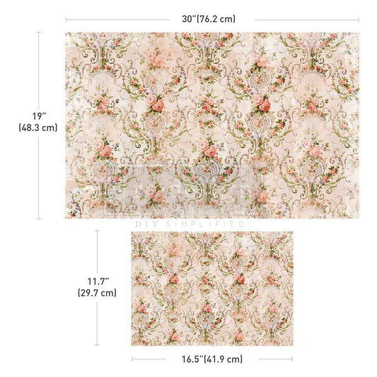 BLUSHING BLOOM - DOUBLE DELIGHT DECOUPAGE FIBER PAPER SET  - – Total 2 sheets – 1 sheet, 19.5″x30″ + 1 sheet, 11.7″x16.5″