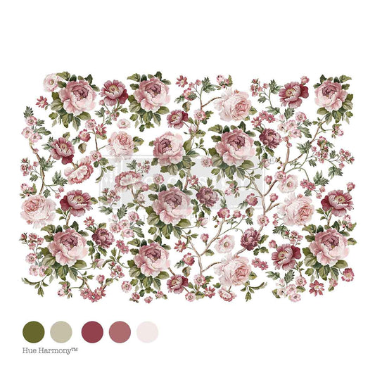 BLUSHING BLOOMS SYMPHONY -  DECOR TRANSFERS ® KACHA -  total sheet size 24″x35″, cut into 4 sheets