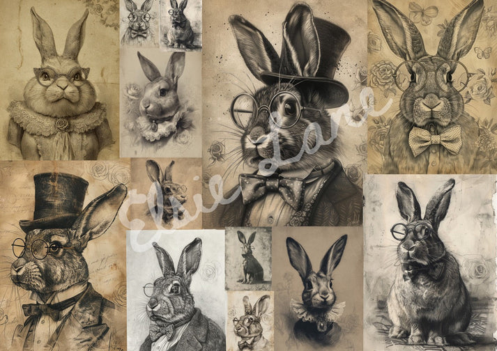 BUNNIES GALORE - Elsie Lane Decoupage Paper - 18lb Tissue Paper - 29" by 21"