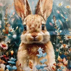 Blue Floral Bunny  - A3 Decoupage Fiber  11.7” x 16.5”