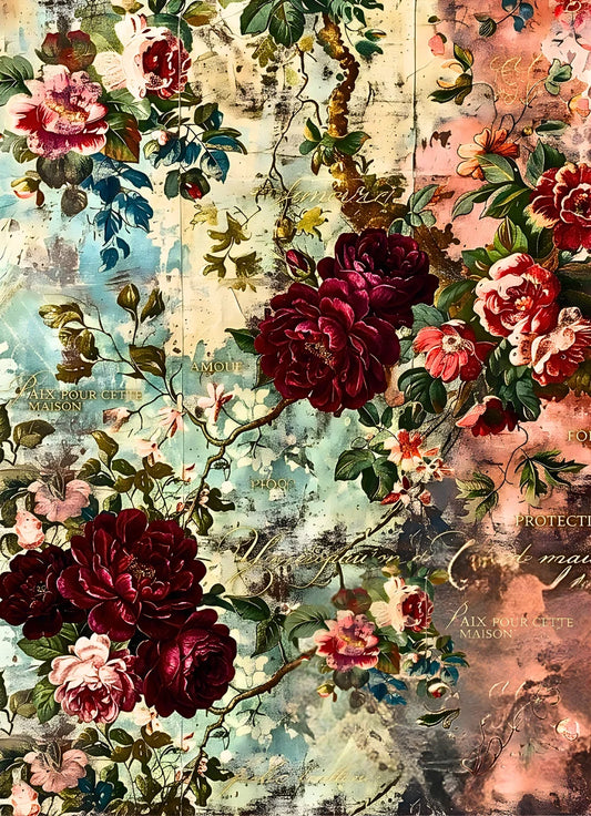 BURGUNDY BLOOMS - LAMORA'S TISSUE PAPER - 18LB TISSUE PAPER - 29" BY 21"