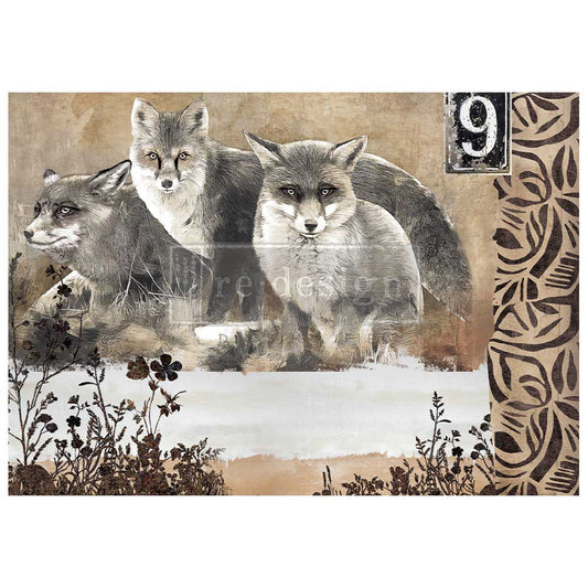 CALM FOXES - A1 DECOUPAGE FIBER - 1 SHEET , A1 SIZE