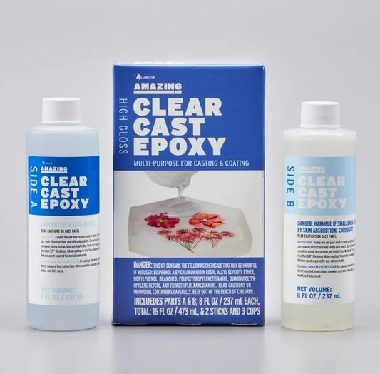 CLEAR EPOXY RESIN - Includes parts A & B ; 8 FL oz/Total 16 Fl oz + 2 Sticks and 3 cups