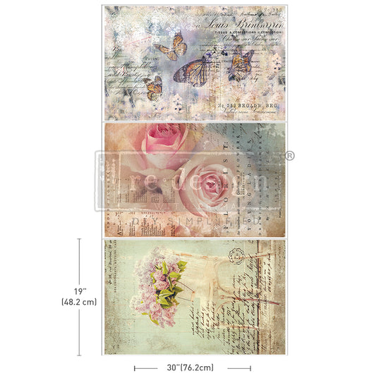 DREAMY DELIGHTS - DECOUPAGE DECOR TISSUE PAPER PACK - 3 SHEETS, 19.5" X 30" EACH